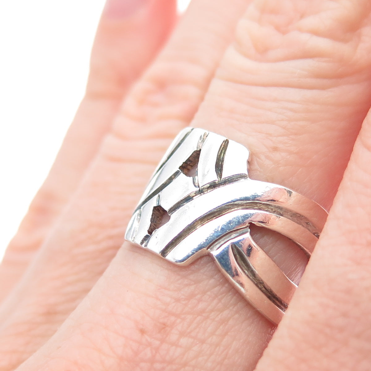 FEBRES 925 Sterling Silver Vintage Mexico Modernist Oxidized Ring Size 6.75