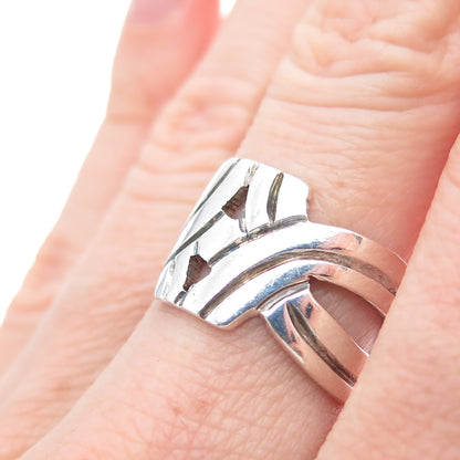 FEBRES 925 Sterling Silver Vintage Mexico Modernist Oxidized Ring Size 6.75