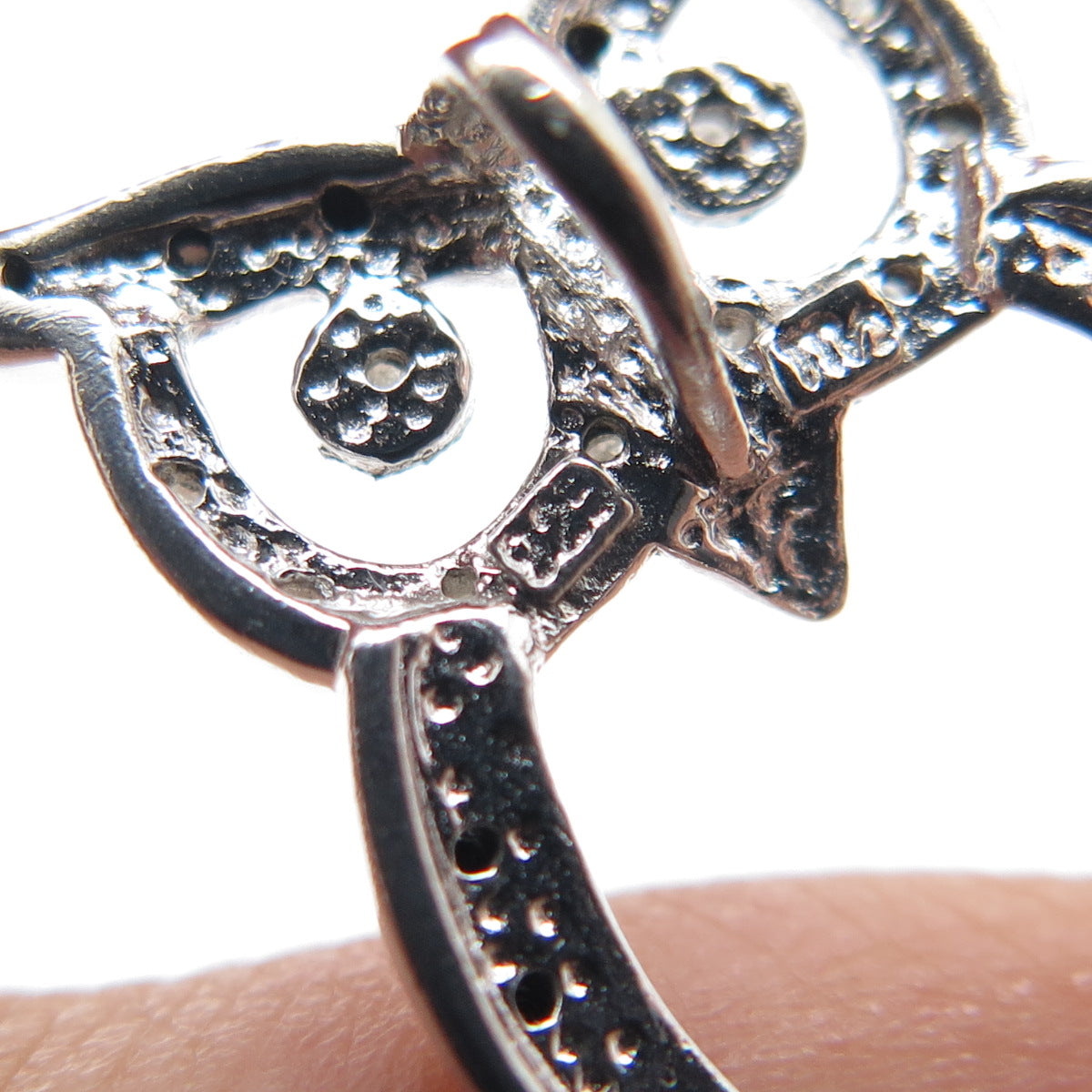 CHARLES WINSTON 925 Sterling Silver Real Black & White Diamond Owl Slide Pendant