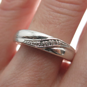 925 Sterling Silver Real White Diamond Accent Wavy Line Ring Size 7.5