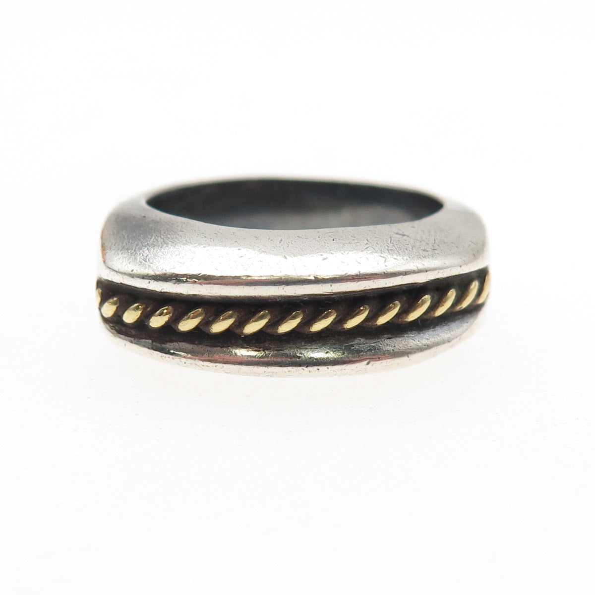 925 Sterling Silver 2-Tone Vintage Mexico Modernist Oxidized Ring Size 8
