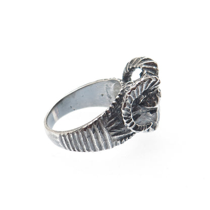 925 Sterling Silver Vintage Aries Zodiac Sign Oxidized Ring Size 11.5
