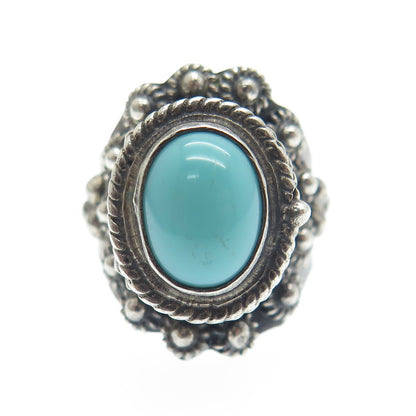 925 Sterling Silver Vintage Mexico Turquoise Cannetille Ring Size 6.5