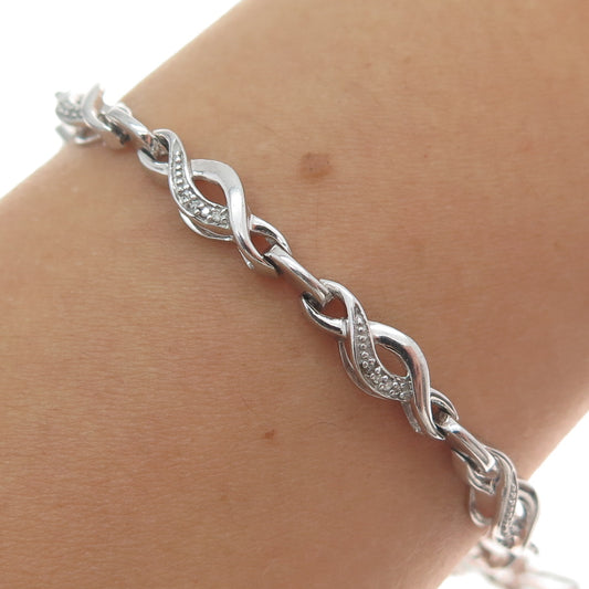 JANE SEYMOUR Sterling Silver Real Round-Cut Diamond Infinity Link Bracelet 7.5"