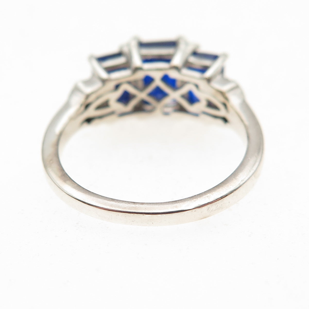 D'Joy 925 Sterling Silver Real Emerald-Cut Sapphire & White Topaz Ring Size 5