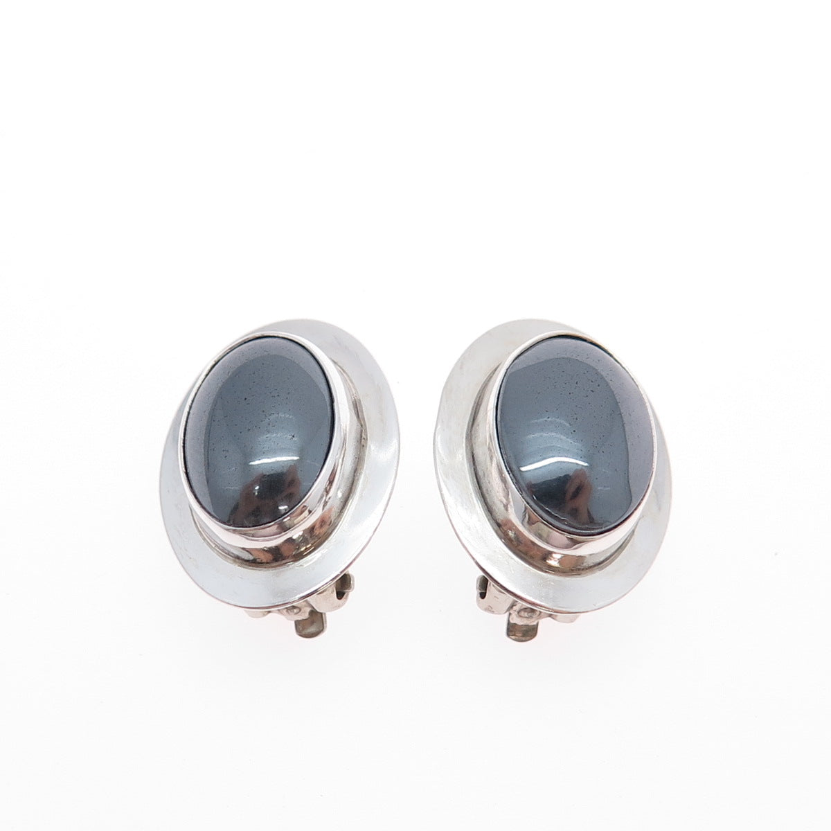 VHC VIDAL CHAVEZ Old Pawn 925 Sterling Silver Vintage Hematite Clip On Earrings