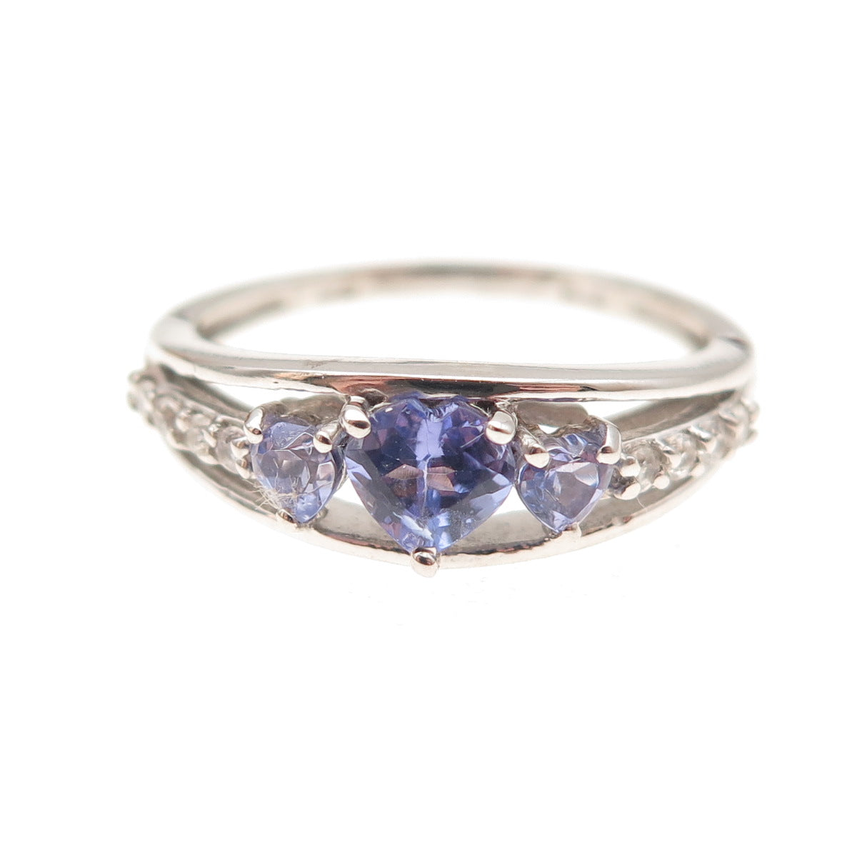 Chuck Clemency 925 Sterling Silver Real Tanzanite & White Topaz Ring Size 8.25