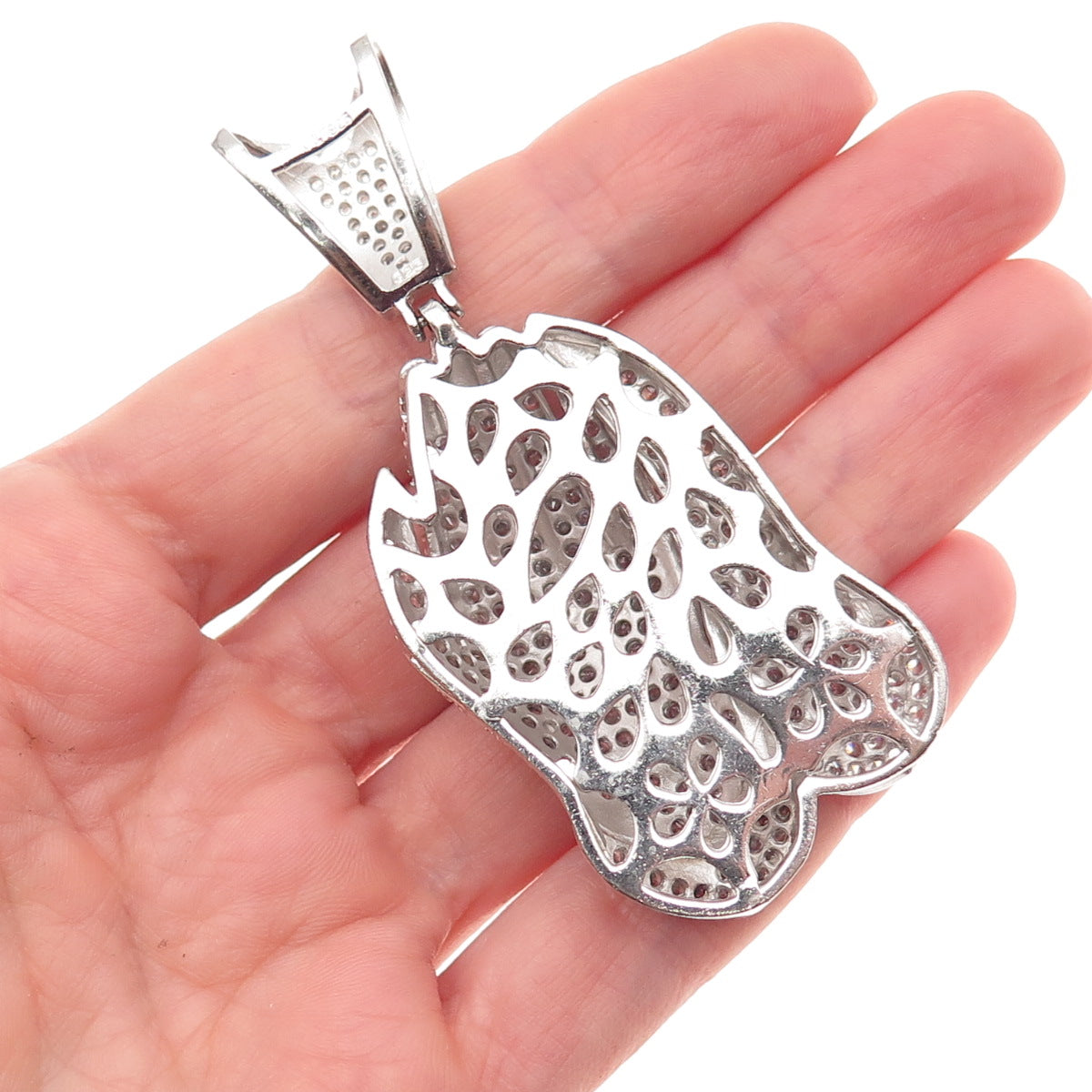 925 Sterling Silver Round-Cut C Z Prayer Hands Pendant