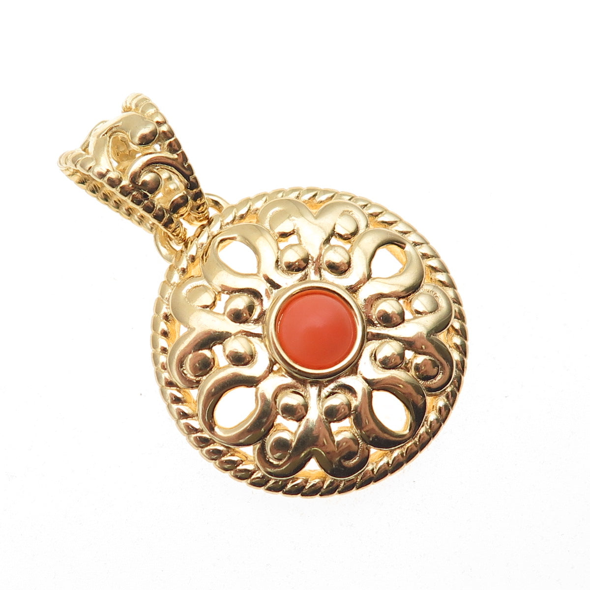 GioIelli Di Valenza 925 Sterling Gold Plated Italy Real Peach Coral Pendant