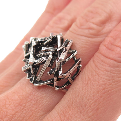 925 Sterling Silver Vintage Modernist Nest Oxidized Ring Size 6.75
