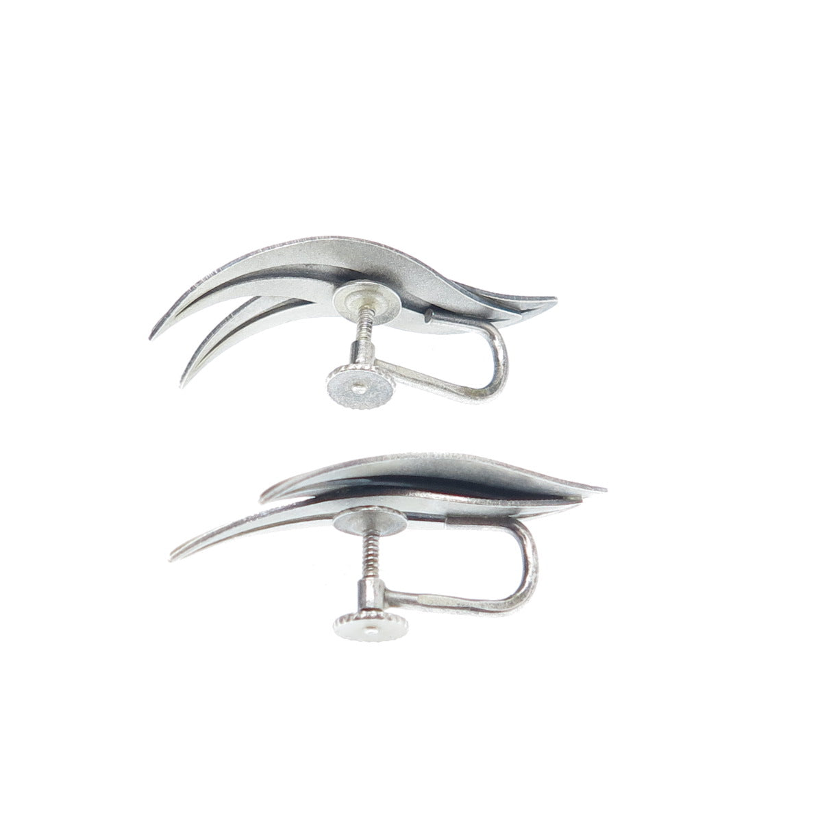 925 Sterling Silver Vintage Germany Modernist Floral Leaf Screw Back Earrings