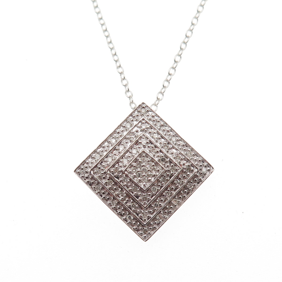 925 Sterling Silver Real Round-Cut Diamond Cable Chain Necklace 18"