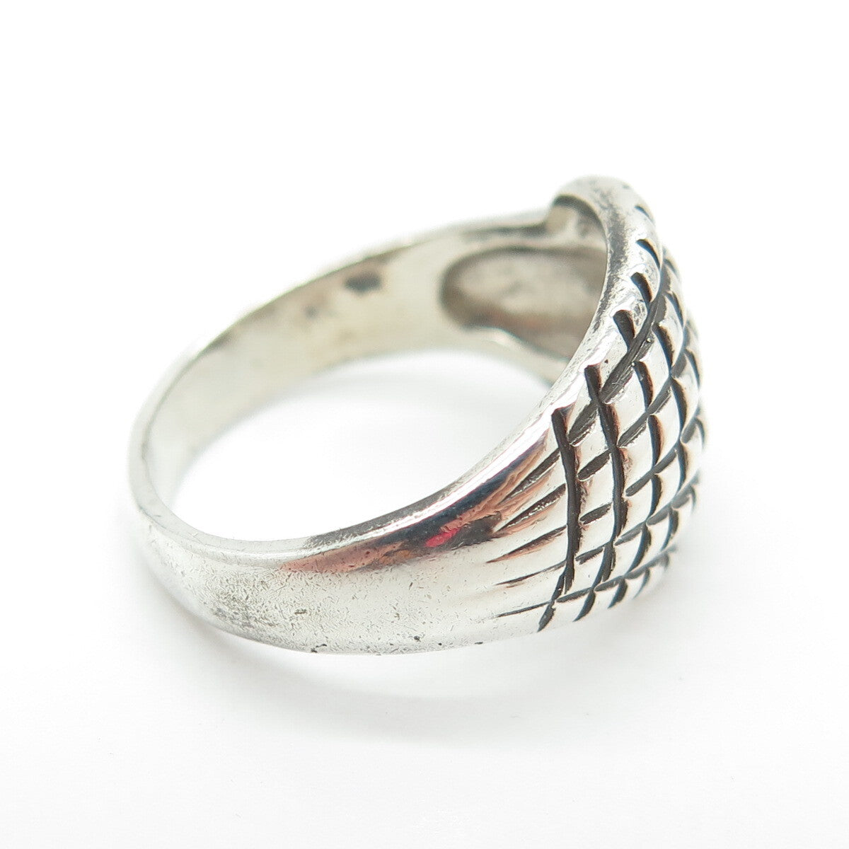 925 Sterling Silver Vintage Checkered Modernist Ring Size 6.75