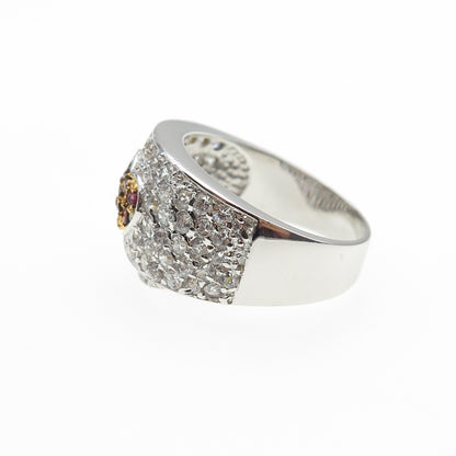 925 Sterling Silver 2-Tone Round-Cut Red & White C Z Heart Ring Size 10.5