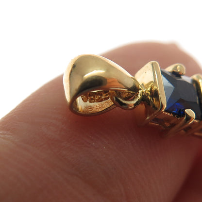 925 Sterling Silver Gold Plated Lab-Created Sapphire Bar Charm Pendant