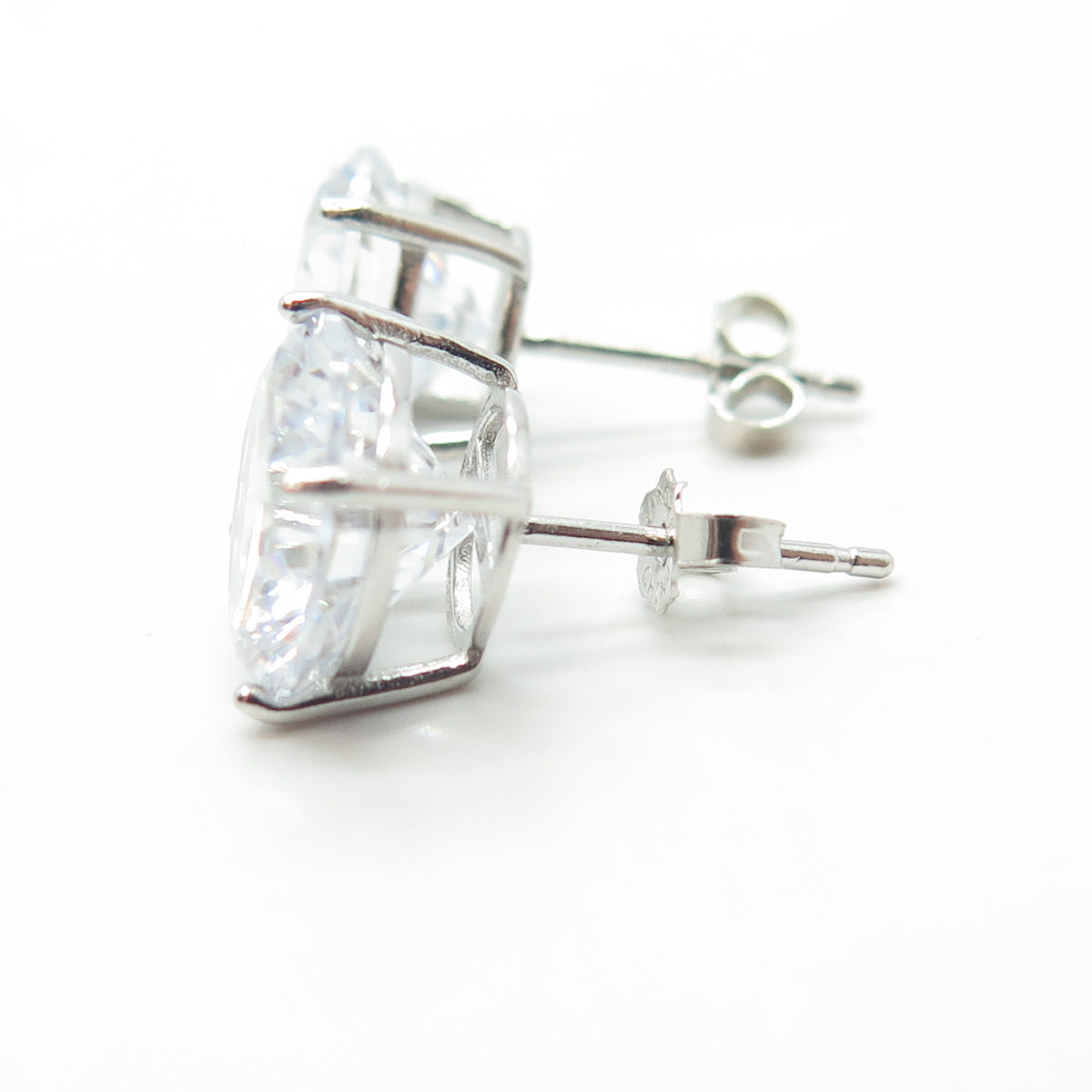 HAN 925 Sterling Silver Round-Cut White C Z Stud Earrings