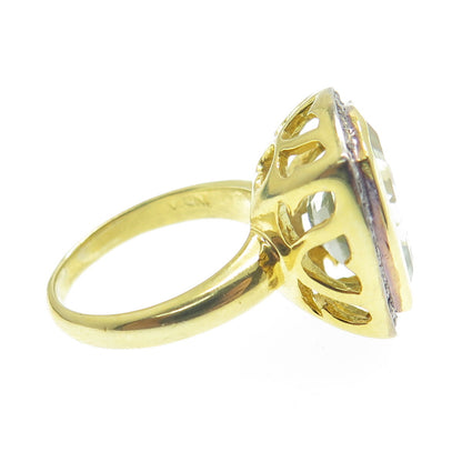 925 Sterling Silver Gold Plated Real Diamond & Blue Topaz Gem Ring Size 4.75