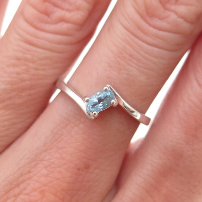 Nevada 925 Sterling Silver Vintage Real Blue Topaz Bypass Ring Size 6.5