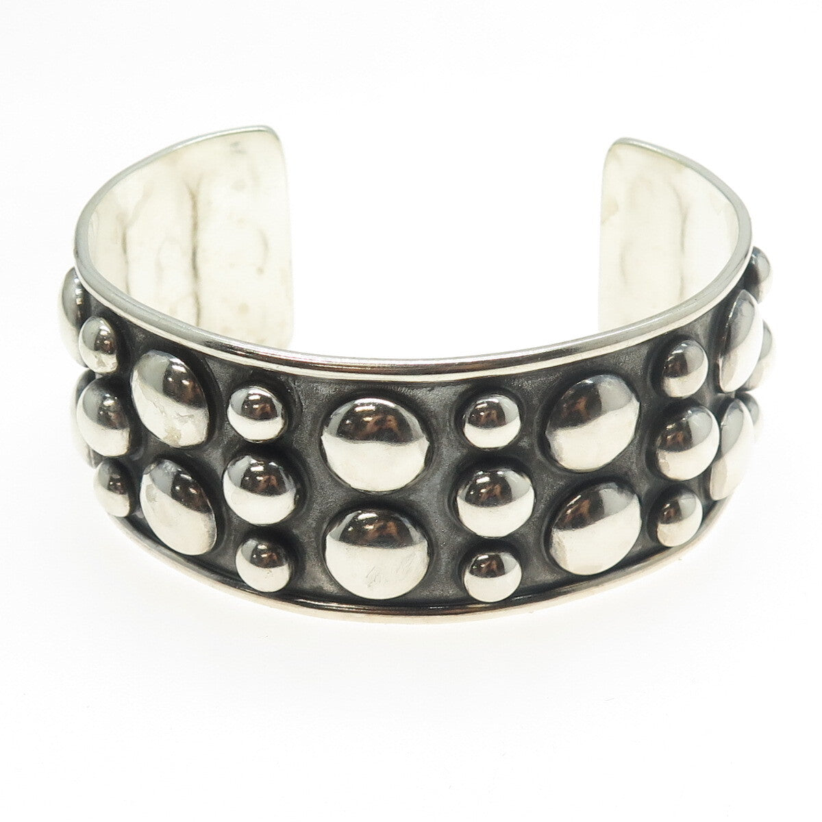 925 Sterling Silver Vintage Mexico Granulated Modernist Adjustable Bracelet 7.5"