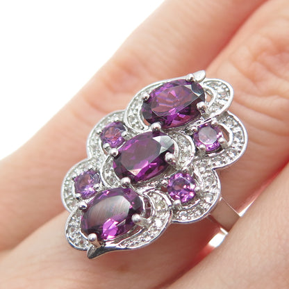 CHUCK CLEMENCY 925 Sterling Silver Real Amethyst & White Topaz Ring Size 7.25