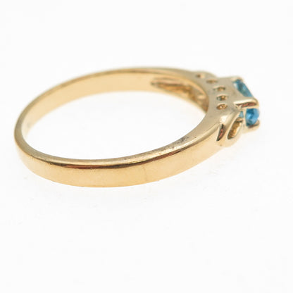 925 Sterling Silver Gold Plated Real Marquise-Cut Blue Topaz Ring Size 10