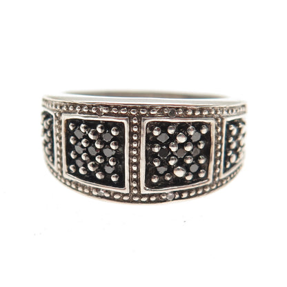 925 Sterling Silver Real Round-Cut Black Diamond Ring Size 7.25
