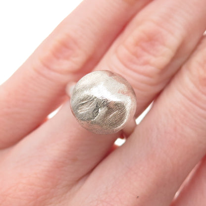 950 Silver Vintage Modernist Brushed Bead Adjustable Ring Size 5.75