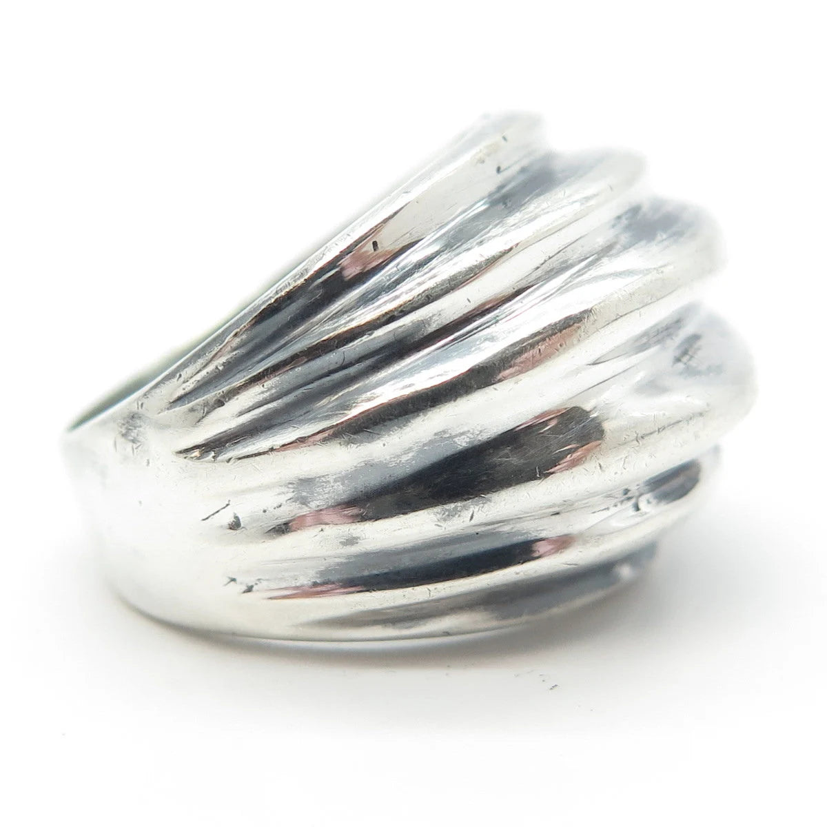 925 Sterling Silver Vintage Ribbed Ring Size 8
