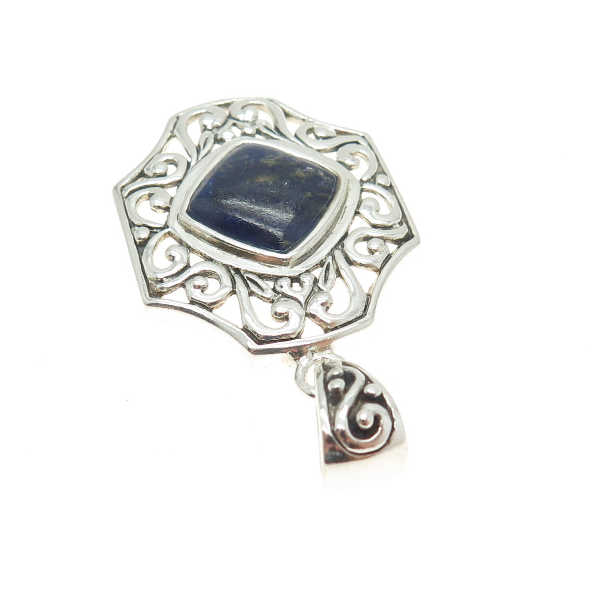 NK SILVER 925 Sterling Silver Vintage Real Sodalite Ornate Pendant