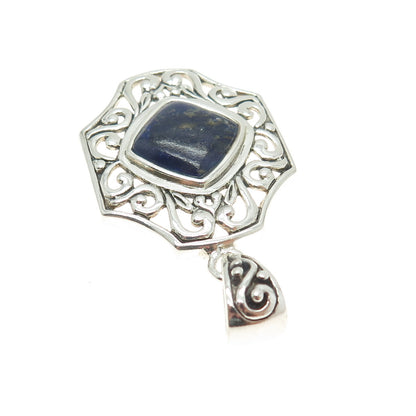 NK SILVER 925 Sterling Silver Vintage Real Sodalite Ornate Pendant