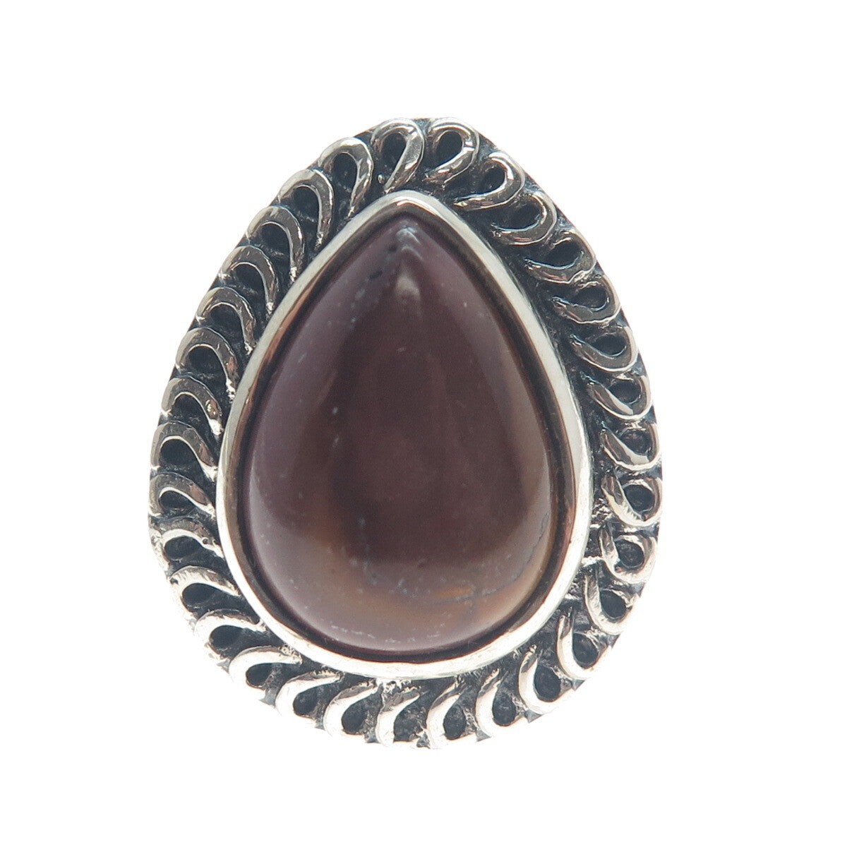 925 Sterling Silver Vintage Real Pear-Cut Purple Jasper Oxidized Ring Size 8.5