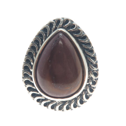 925 Sterling Silver Vintage Real Pear-Cut Purple Jasper Oxidized Ring Size 8.5