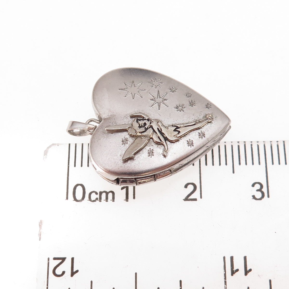 Disney 925 Sterling Silver Vintage Tinker Bell Heart Locket Charm Pendant