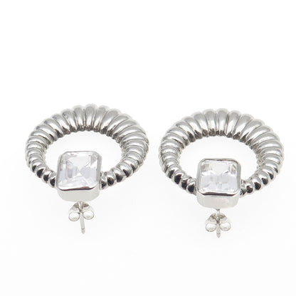 925 Sterling Silver Vintage Emerald-Cut C Z Door Knocker Oxidized Earrings