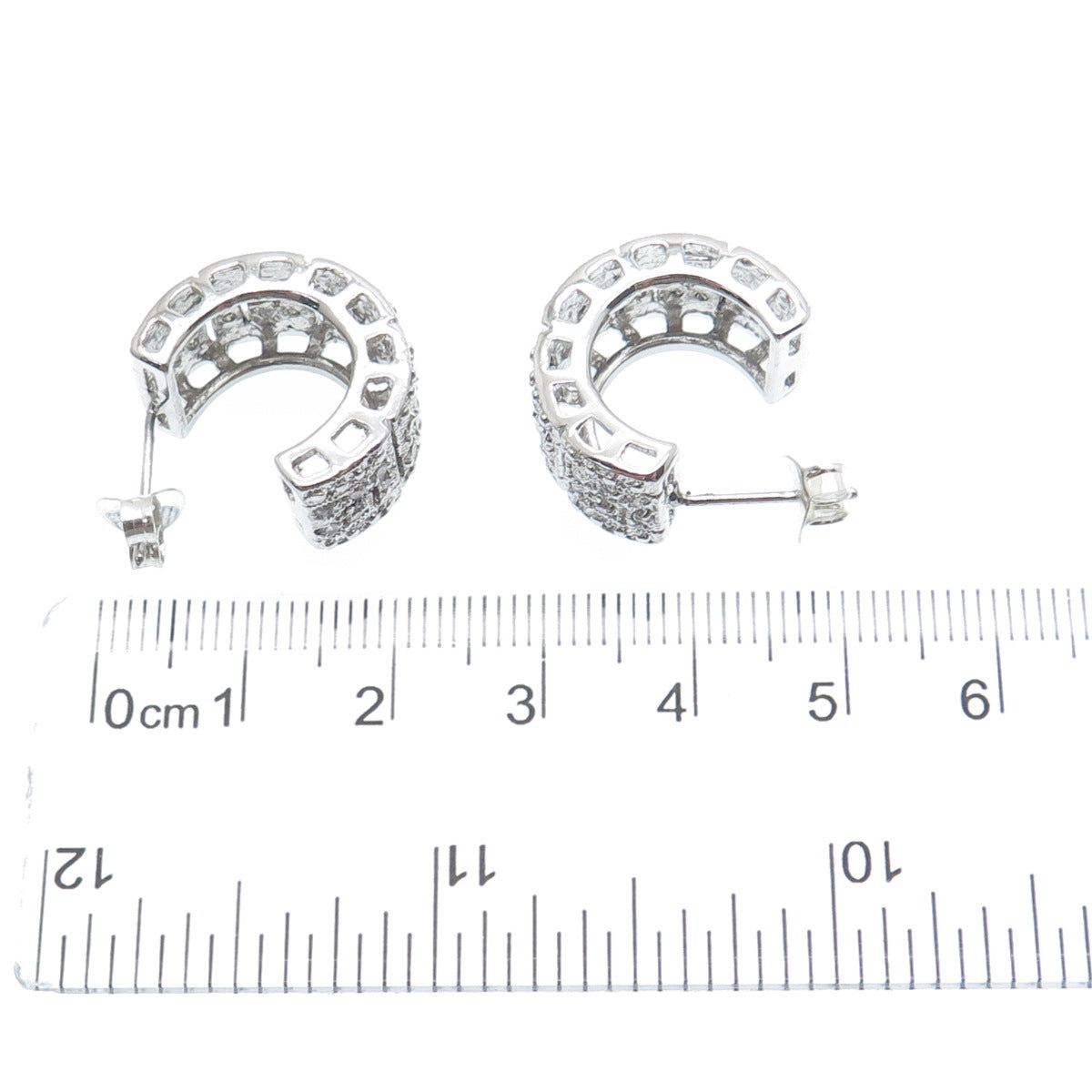 925 Sterling Silver Round-Cut C Z Hoop Earrings