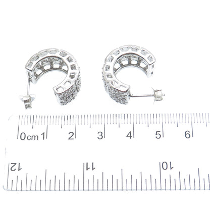 925 Sterling Silver Round-Cut C Z Hoop Earrings