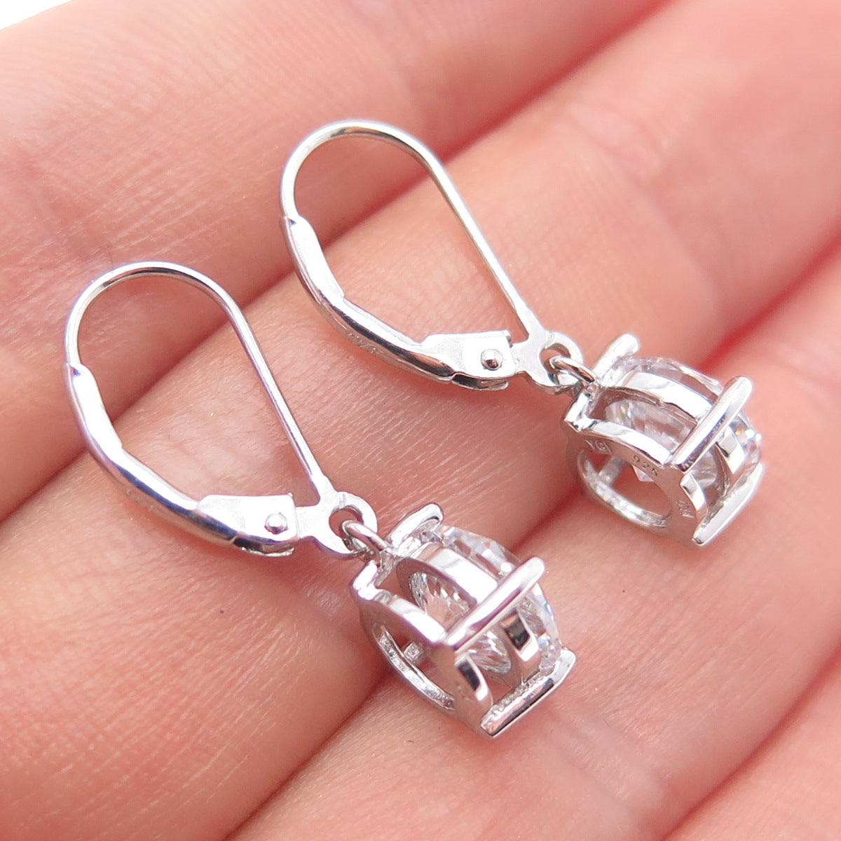 925 Sterling Silver Round-Cut C Z Dangle Earrings