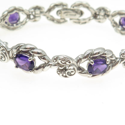 CAROLYN POLLACK 925 Sterling Silver Vintage Real Amethyst Roped Bracelet 7"