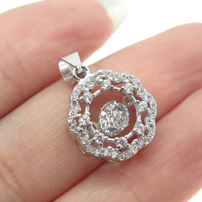 925 Sterling Silver Round-Cut C Z Flower Minimalist Pendant