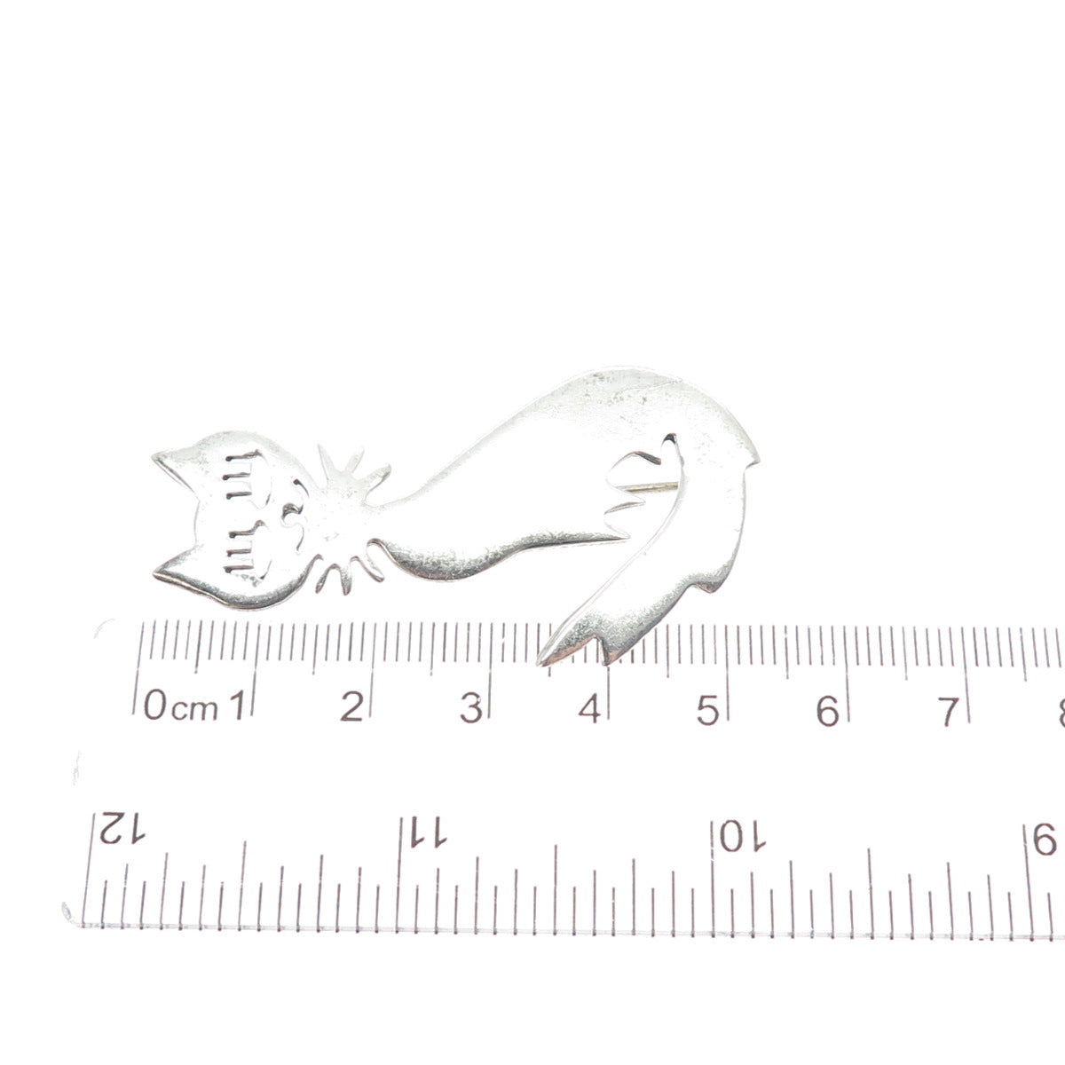 925 Sterling Silver Vintage Mexico Modernist Cat Pin Brooch