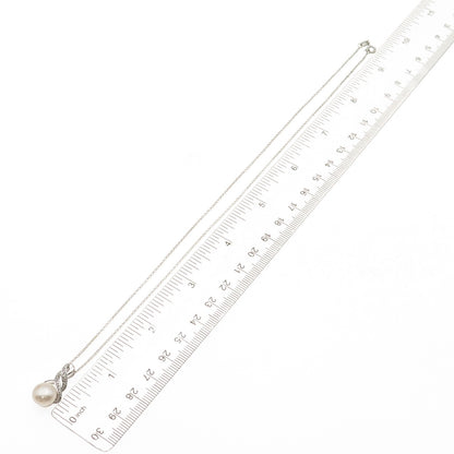 Richline 925 Sterling Silver Real Diamond & Pearl Cable Chain Necklace 18"
