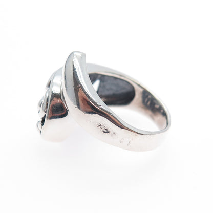 SX SALLY C 925 Sterling Silver Vintage Modernist Swirl Heart Ring Size 6.25