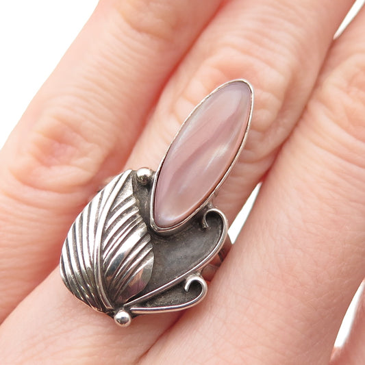 Rinnie Leyba Navajo Old Pawn Sterling Silver Vintage MOP Floral Ring Size 6.5