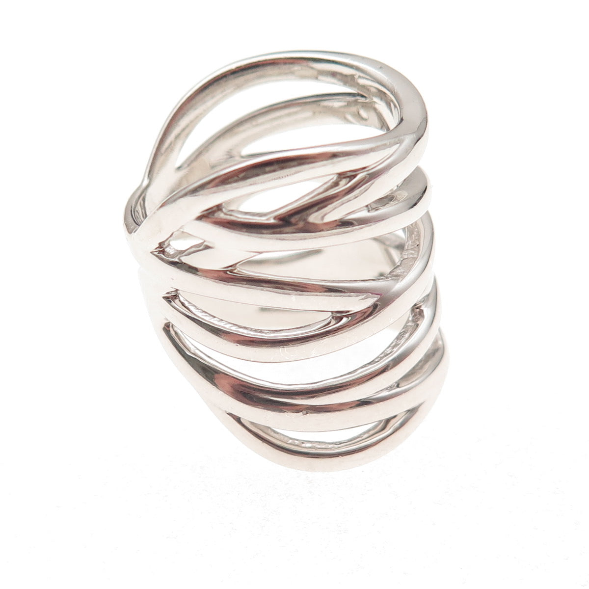 925 Sterling Silver Vintage Modernist Crisscross Statement Ring Size 5.5