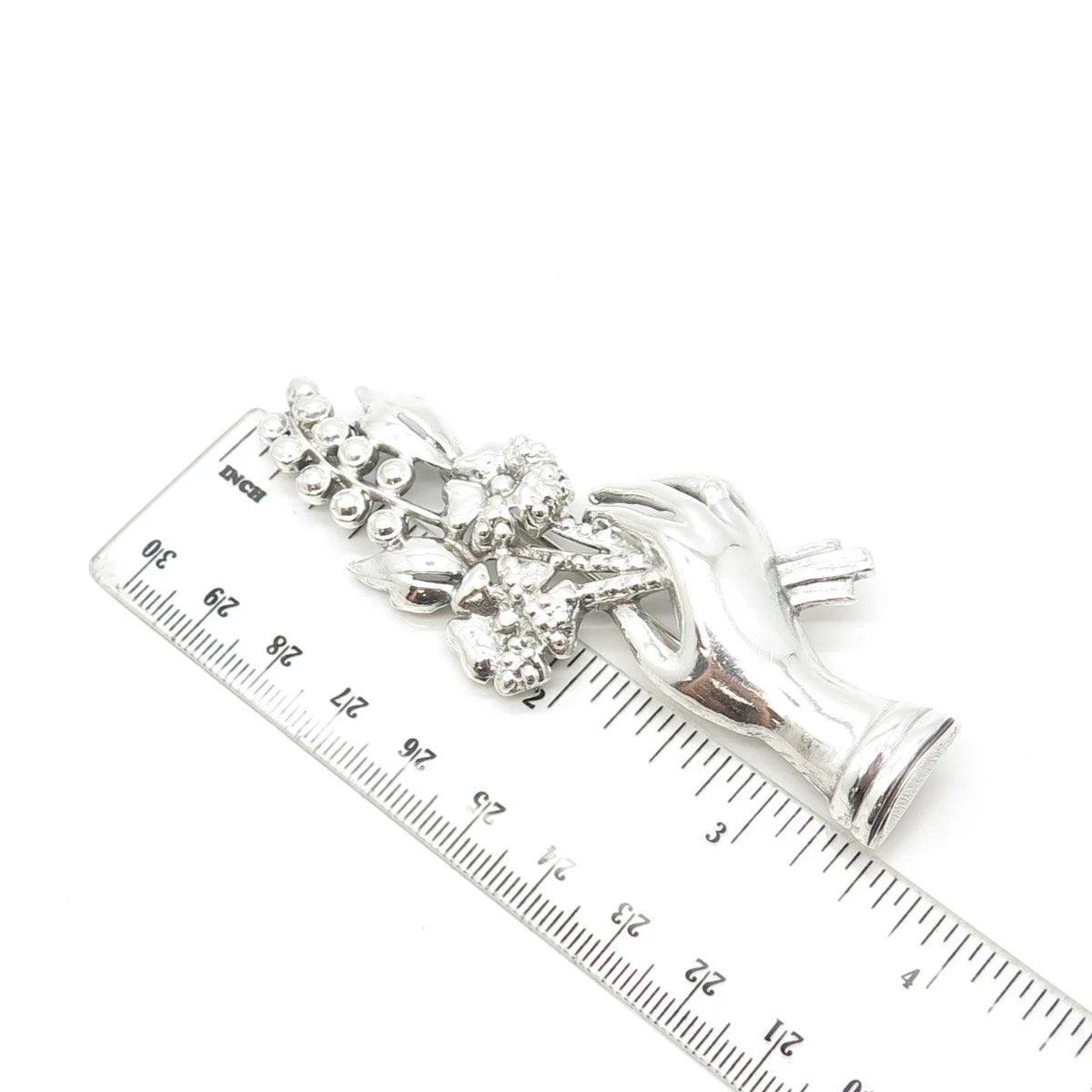 925 Sterling Silver Vintage Flowers in Hand Pin Brooch