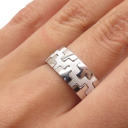 NEOS 925 Sterling Silver Textured Puzzle Band Ring Size 8.75