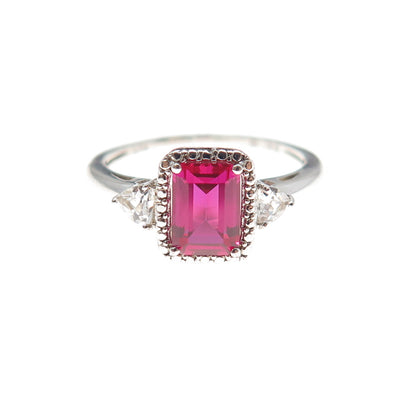 SAI 925 Sterling Silver Lab-Created Ruby & Real White Topaz Ring Size 6.75