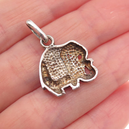 925 Sterling Silver Vintage Italy Enamel Elephant Charm Pendant