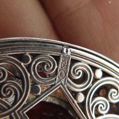 ART'S ELEGANCE 925 Sterling Silver 14K Gold Vintage Real Red Garnet Pendant