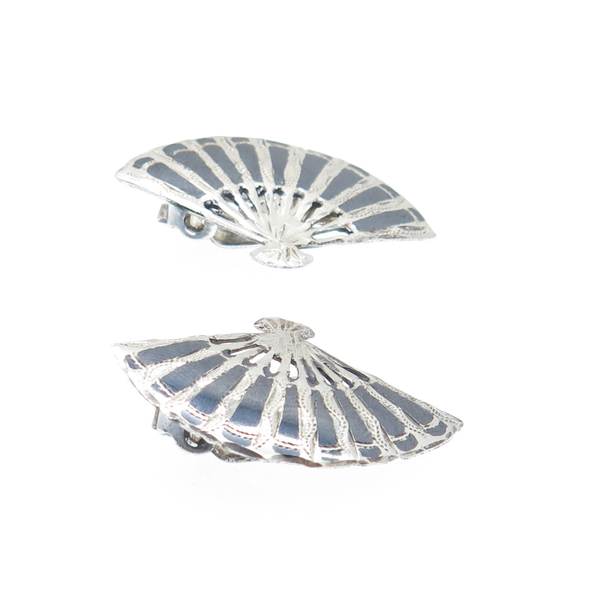 925 Sterling Silver Vintage Siam Niello Fan Clip On Earrings